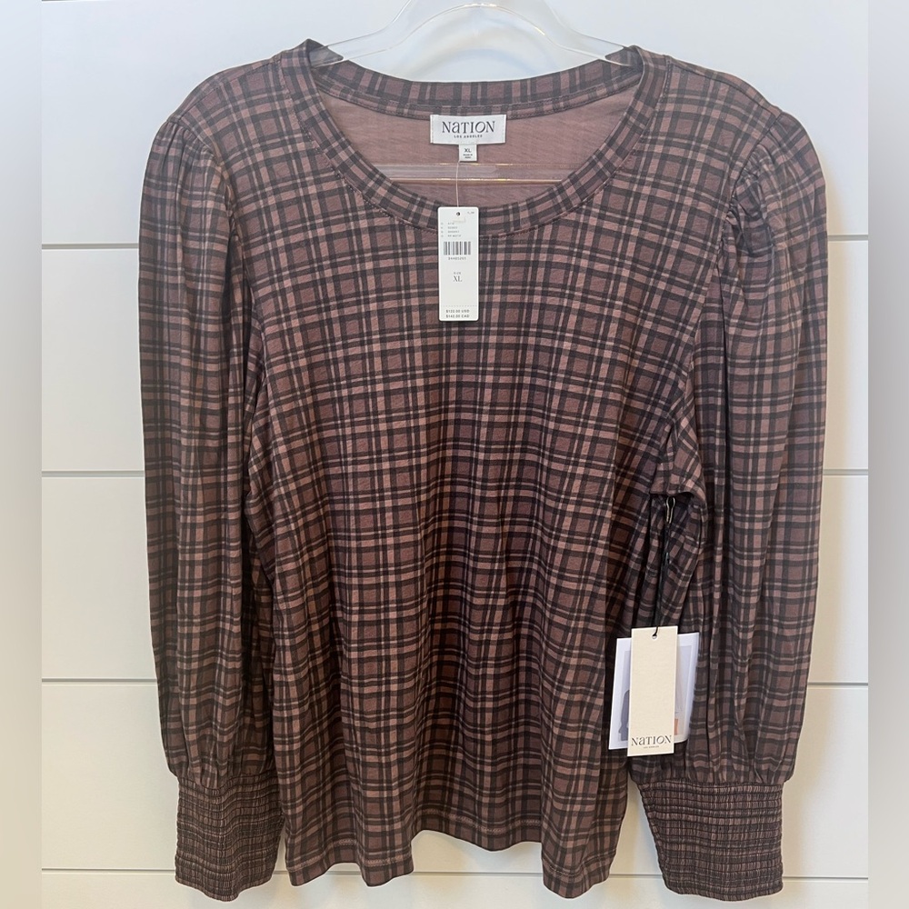 NWT Nation LTD Plaid Long Sleeve Top - Brown